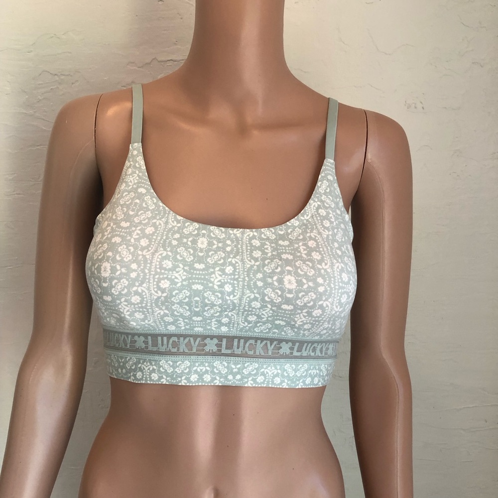 Lucky Brand Bralette Mint Green/Cream Floral Women’s Size S Adjustable Strap Bra
